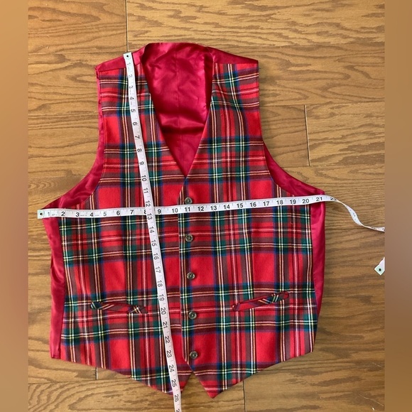 Tartan plaid reversible vest 42 Long worsted wool acetate pockets button down - Picture 12 of 12